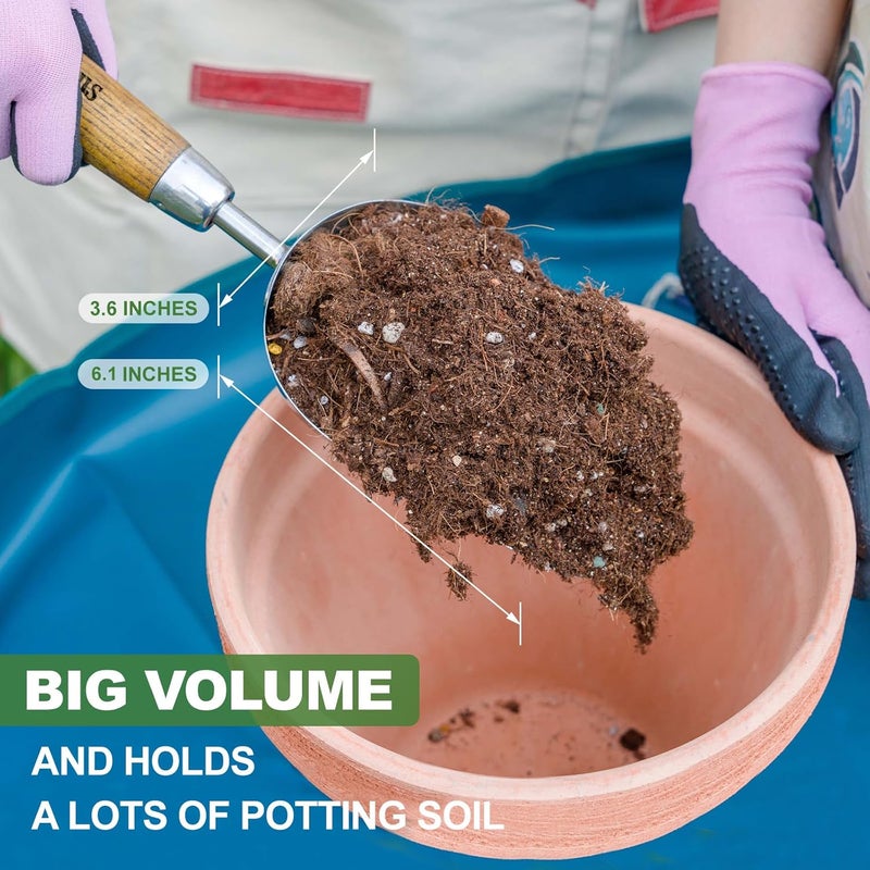 Haliaeetus Potting Soil Scoop, Bend-Proof Stainless Steel Garden Scoop, 1 Cup Big Volume Garden Hand Shovel, Comfortable Wood Handle Dirt Trowel for Transplanting, Cultivation, Composting and Planting - Image 4